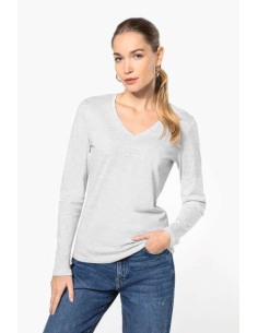 LADIES' LONG-SLEEVED V-NECK T-SHIRT