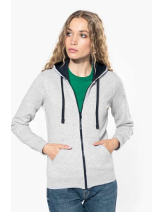 LADIES’ CONTRAST HOODED FULL ZIP SWEATSHIRT