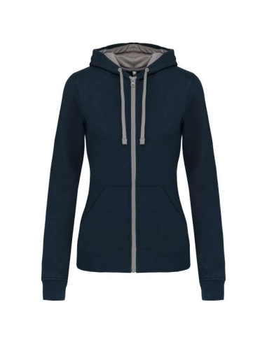 LADIES’ CONTRAST HOODED FULL ZIP SWEATSHIRT