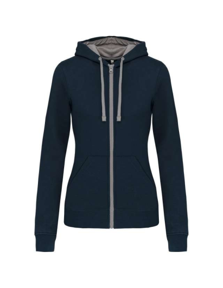 LADIES’ CONTRAST HOODED FULL ZIP SWEATSHIRT