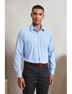 MEN'S LONG SLEEVE GINGHAM COTTON MICROCHECK SHIRT