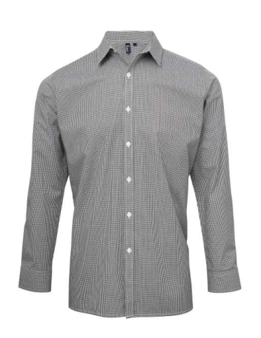 MEN'S LONG SLEEVE GINGHAM COTTON MICROCHECK SHIRT