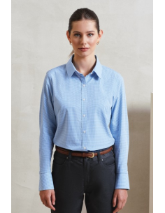 WOMEN'S LONG SLEEVE GINGHAM MICROCHECK SHIRT