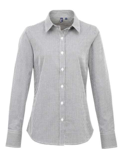 WOMEN'S LONG SLEEVE GINGHAM MICROCHECK SHIRT