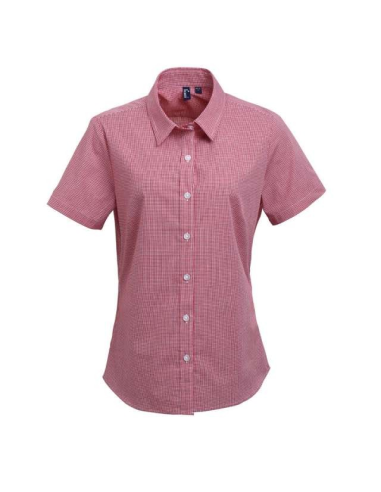 WOMEN'S SHORT SLEEVE GINGHAM MICROCHECK SHIRT