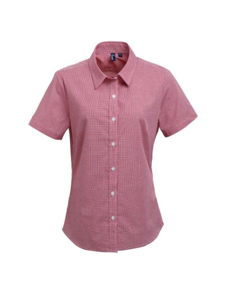 WOMEN'S SHORT SLEEVE GINGHAM MICROCHECK SHIRT