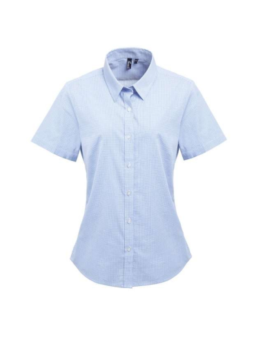 WOMEN'S SHORT SLEEVE GINGHAM MICROCHECK SHIRT