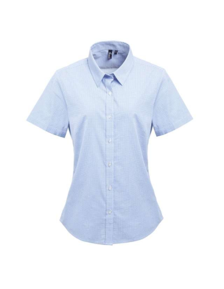 WOMEN'S SHORT SLEEVE GINGHAM MICROCHECK SHIRT