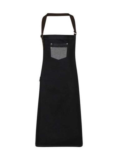 'DIVISION' WAXED LOOK DENIM BIB APRON WITH FAUX LEATHER