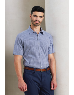 MEN'S SHORT SLEEVE GINGHAM COTTON MICROCHECK SHIRT