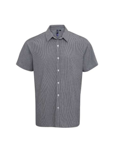 MEN'S SHORT SLEEVE GINGHAM COTTON MICROCHECK SHIRT