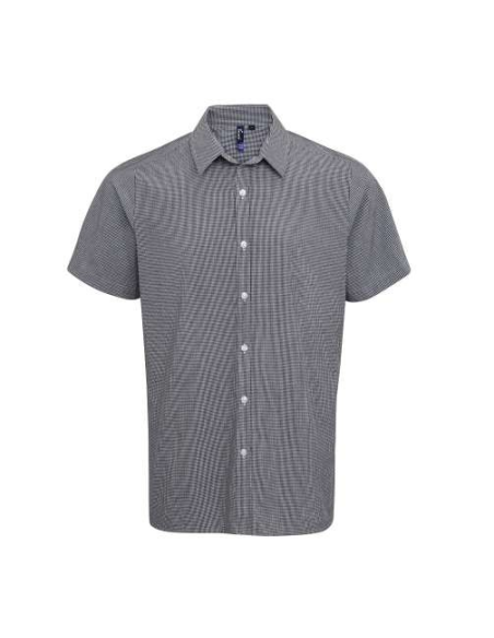 MEN'S SHORT SLEEVE GINGHAM COTTON MICROCHECK SHIRT