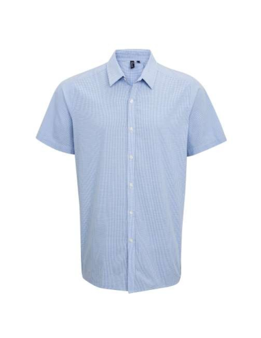 MEN'S SHORT SLEEVE GINGHAM COTTON MICROCHECK SHIRT