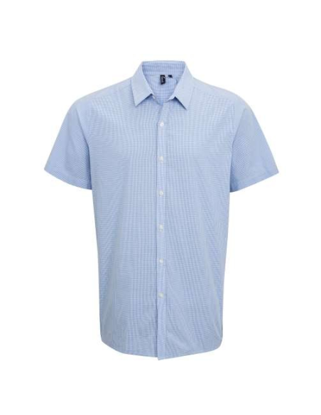 MEN'S SHORT SLEEVE GINGHAM COTTON MICROCHECK SHIRT