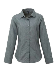 WOMEN'S CROSS-DYE ROLL SLEEVE POPLIN BAR SHIRT