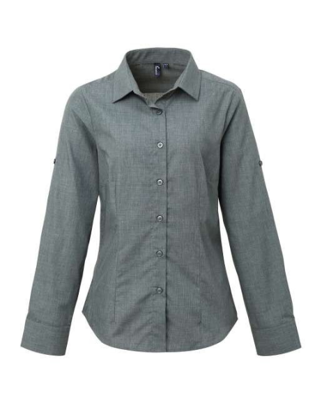 WOMEN'S CROSS-DYE ROLL SLEEVE POPLIN BAR SHIRT