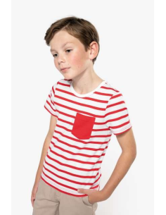 KIDS' STRIPED SHORT SLEEVE SAILOR T-SHIRT WITH POCKET