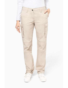 Damskie lekkie spodnie multipocket beige bawełna na zamek