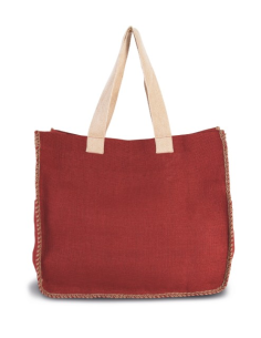 Torba jutowa kontrastowymi szwami z nadrukiem znakowanie