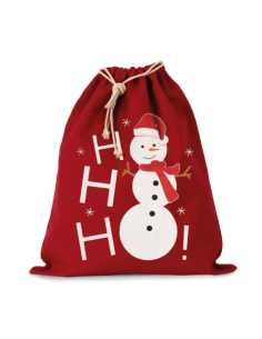 COTTON BAG WITH SNOWMAN DESIGN AND DRAWCORD CLOSURE