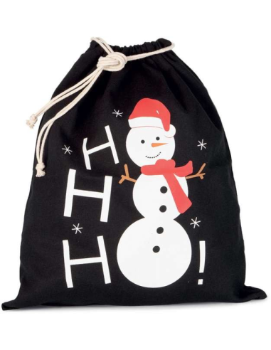 COTTON BAG WITH SNOWMAN DESIGN AND DRAWCORD CLOSURE