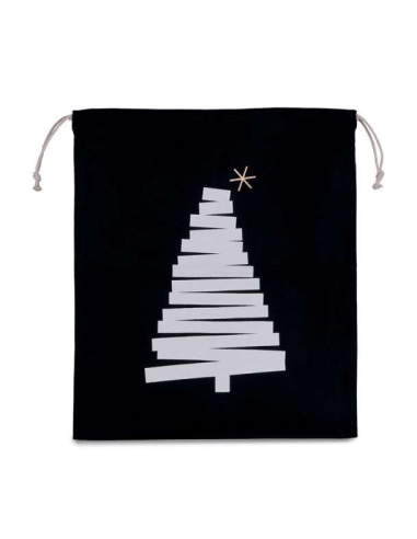 COTTON BAG WITH CHRISTMAS TREE DESIGN AND DRAWCORD CLOSURE
