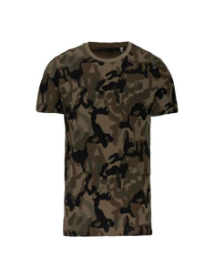 Męska koszulka moro okrągły dekolt z nadrukiem haft