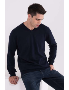 MEN’S V-NECK FINE GAUGE COTTON PULLOVER