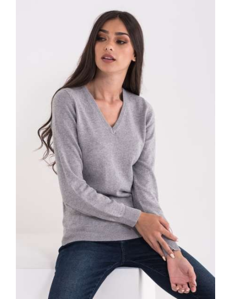 LADIES’ V-NECK FINE GAUGE COTTON PULLOVER