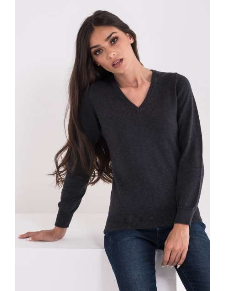LADIES’ V-NECK FINE GAUGE COTTON PULLOVER