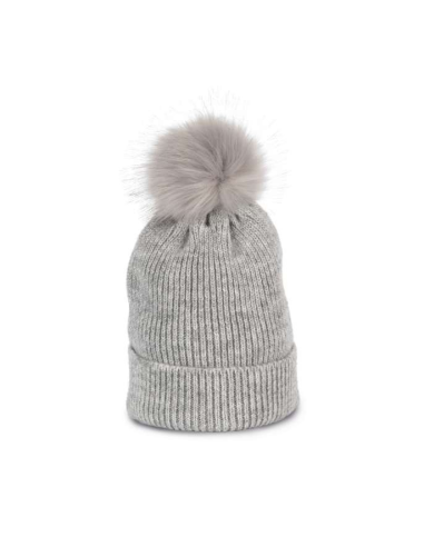 KNITTED BOBBLE BEANIE IN RECYCLED YARN