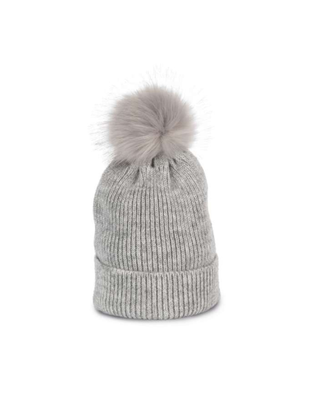 KNITTED BOBBLE BEANIE IN RECYCLED YARN