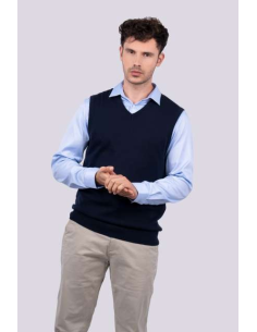MEN’S V-NECK SLEEVELESS PULLOVER FINE GAUGE COTTON