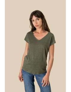 LADIES' V-NECK LINEN T-SHIRT