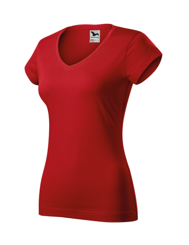 Koszulka damska Fit V-neck nadrukiem haftem logo elastanu