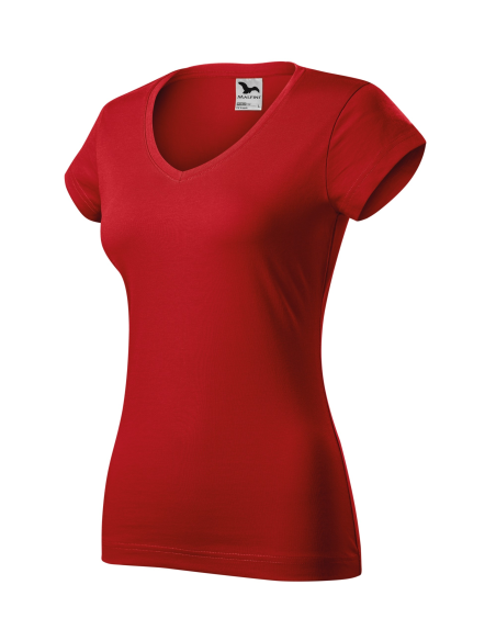 Koszulka damska Fit V-neck nadrukiem haftem logo elastanu