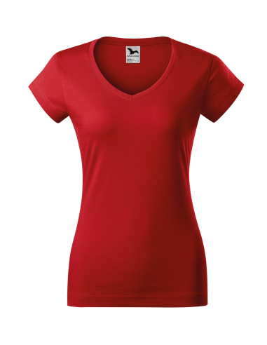 Koszulka damska Fit V-neck nadrukiem haftem logo elastanu