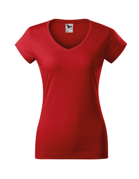 Koszulka damska Fit V-neck nadrukiem haftem logo elastanu