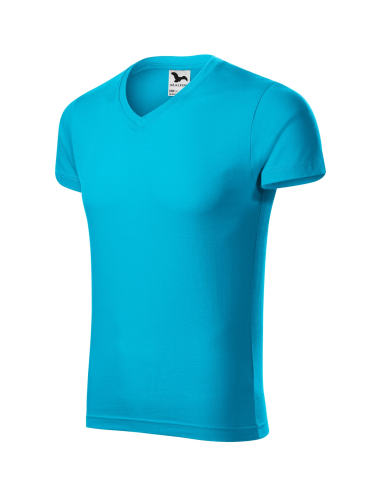 Koszulka męska Slim Fit V-neck nadrukiem haftem logo