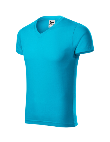 Koszulka męska Slim Fit V-neck nadrukiem haftem logo