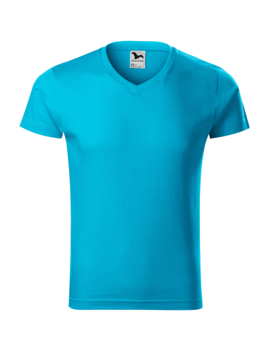 Koszulka męska Slim Fit V-neck nadrukiem haftem logo