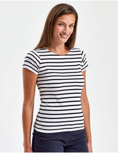 Damska koszulka, t-shirt bawełniany w paski - nadruk lub haft
