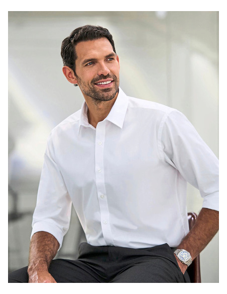 Koszula 115 g poliester bawełna męska długim rękawem biała